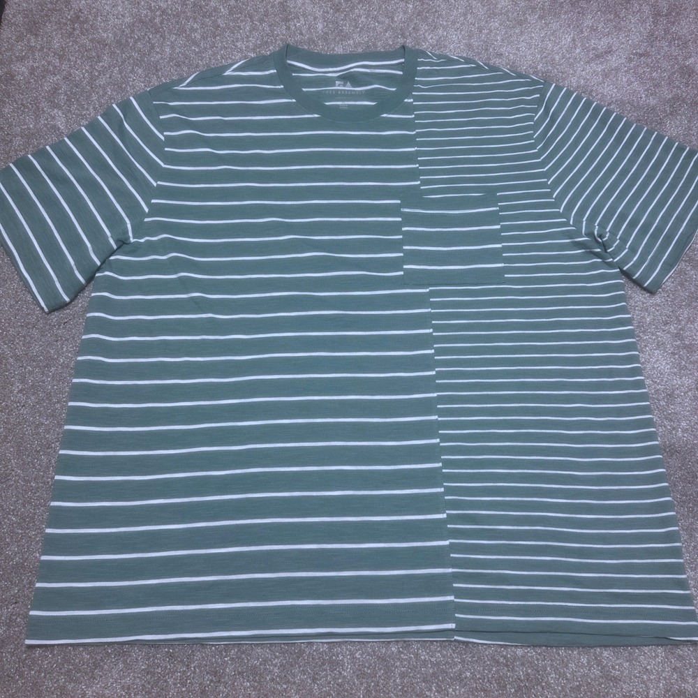 Free Assembly Mens XL Striped Pocket Graphic Tee Green Modern Casual T-Shirt
